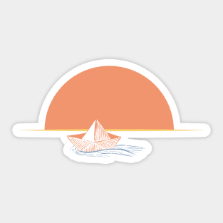 Sunset And Paper Boat Sticker